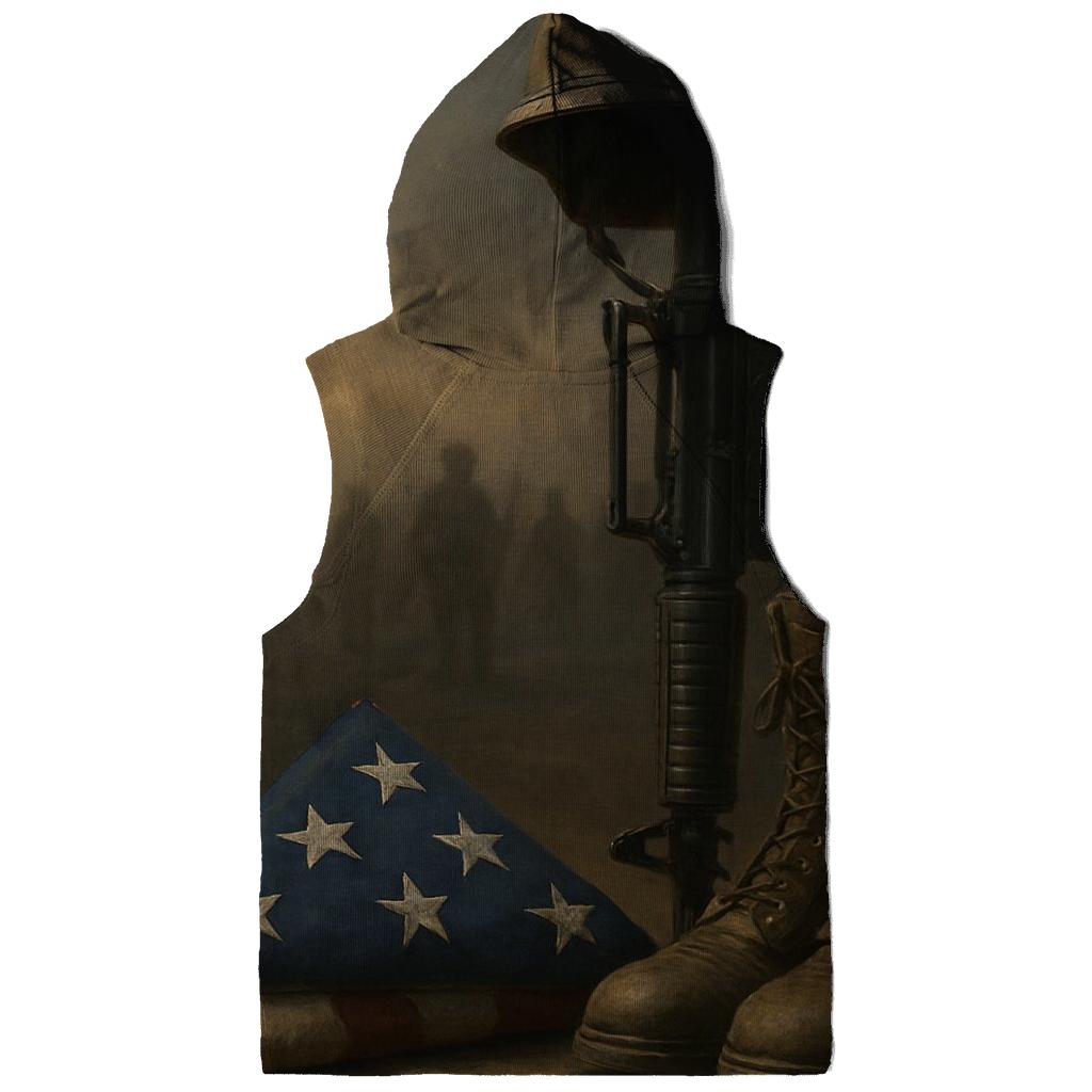 Folded Flag And Silent Rifle Tribute printed hoodies