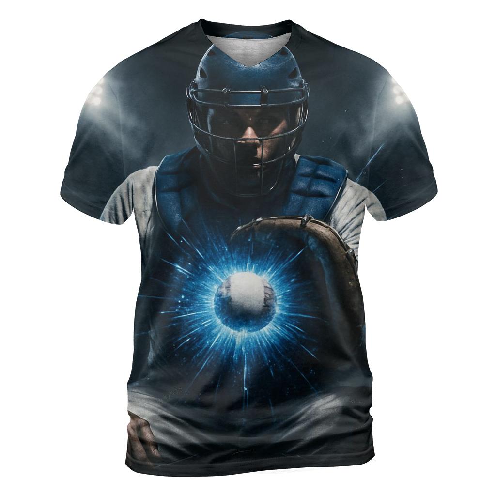 Midnight Catcher Shield Burst statement graphic shirts