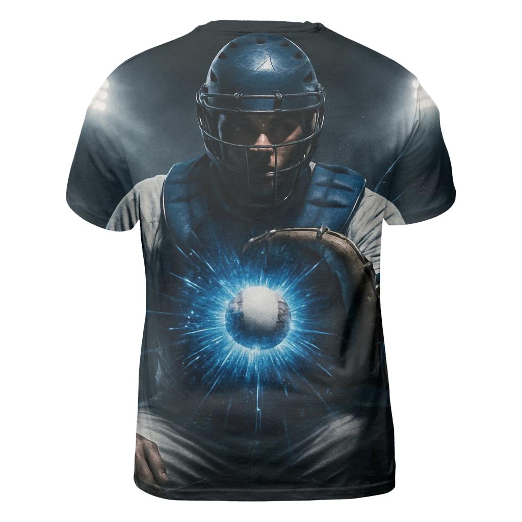 Midnight Catcher Shield Burst statement graphic shirts