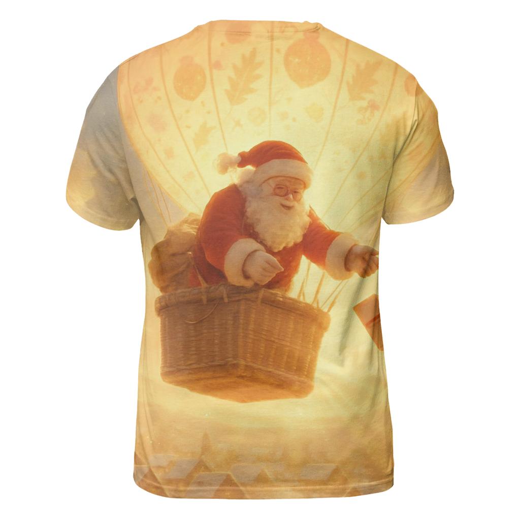 Golden Sunrise Santa Delivering By Hot Air Balloon artistic all-over print tops
