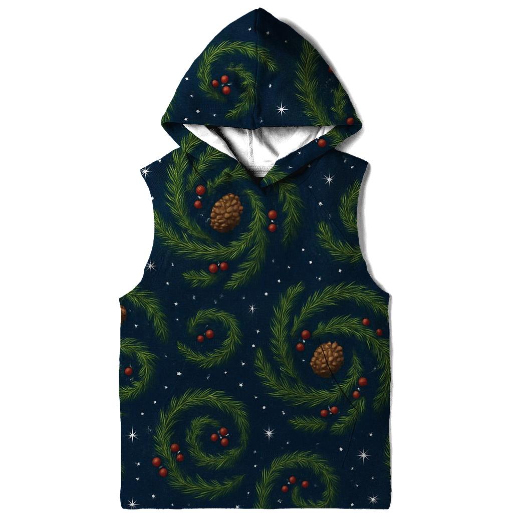 Fir Branch Spiral Scatter On Midnight Blue Background designer hoodies