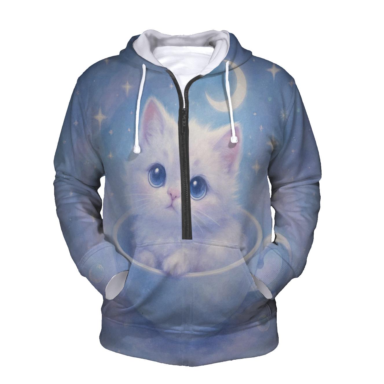 Moonlit Teacup Kitten Orbit zip-up hoodies