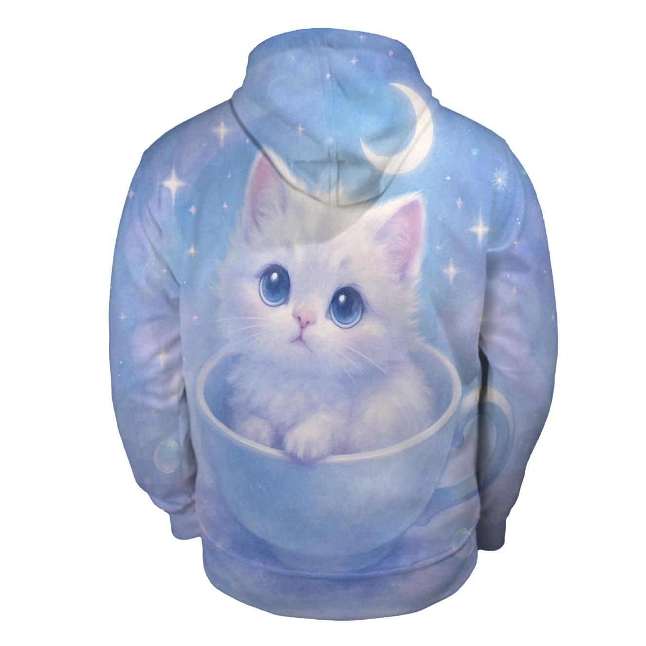 Moonlit Teacup Kitten Orbit zip-up hoodies