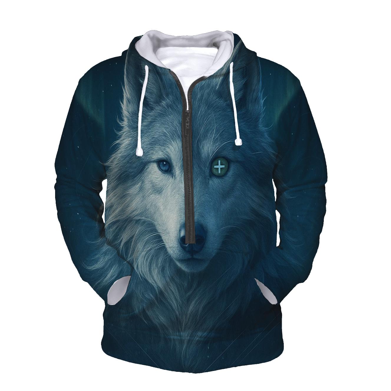 Aurora Compass Wolf Sentinel printed hoodies