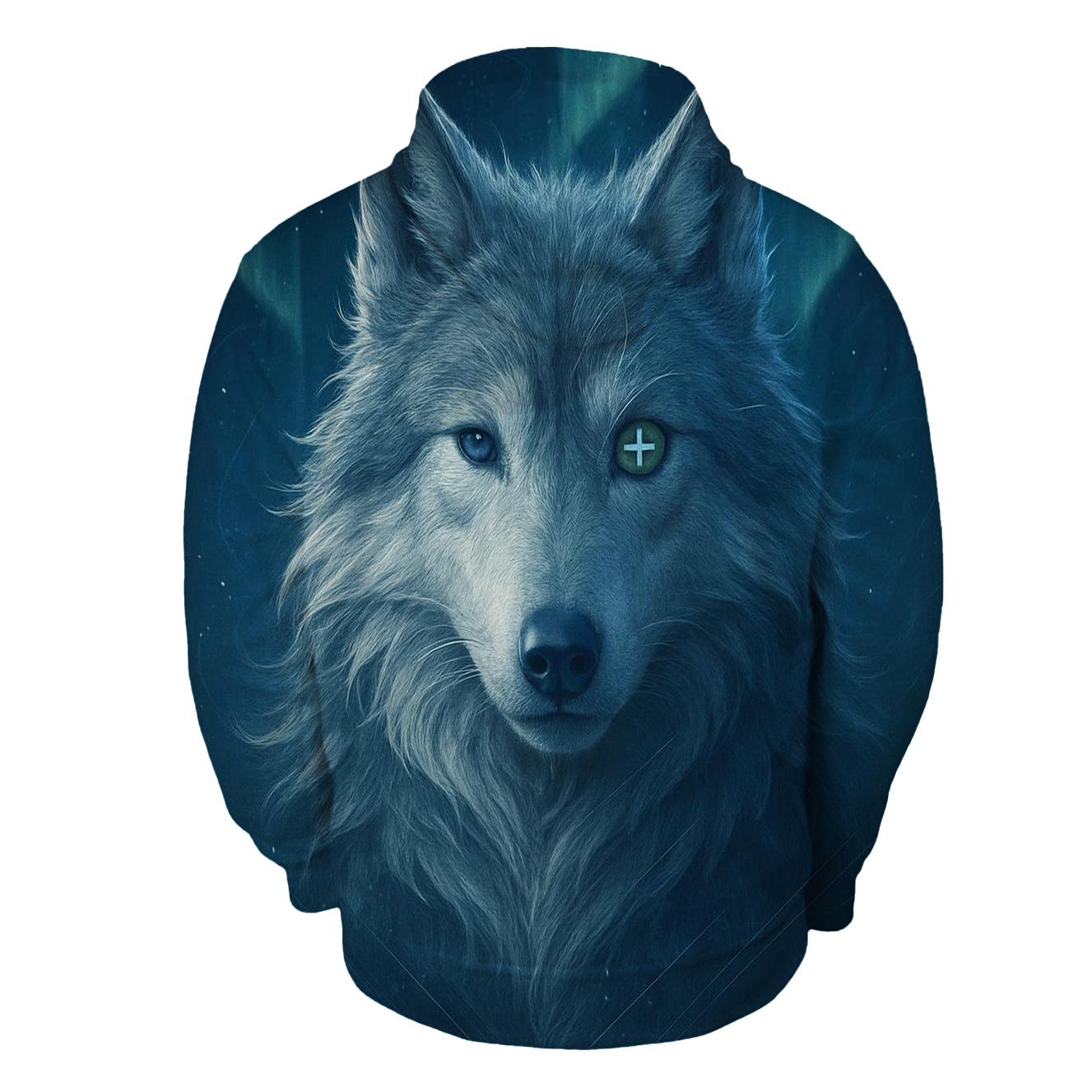 Aurora Compass Wolf Sentinel printed hoodies