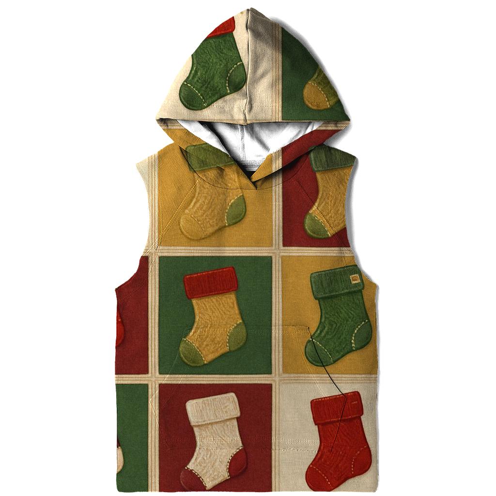 Christmas Stocking Patchwork Tiles On Beige Background printed hoodies