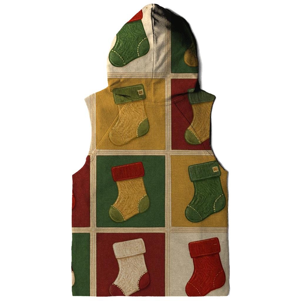 Christmas Stocking Patchwork Tiles On Beige Background printed hoodies
