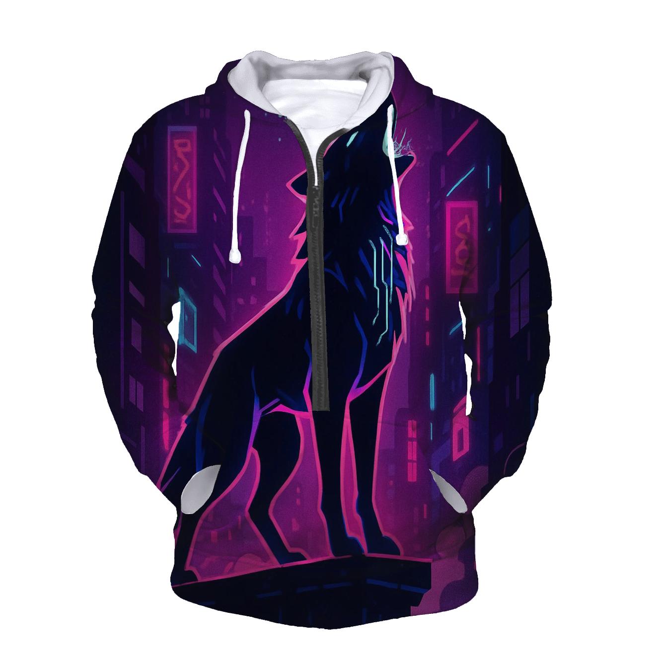 Neon Alley Howl Circuit Wolf custom hoodies