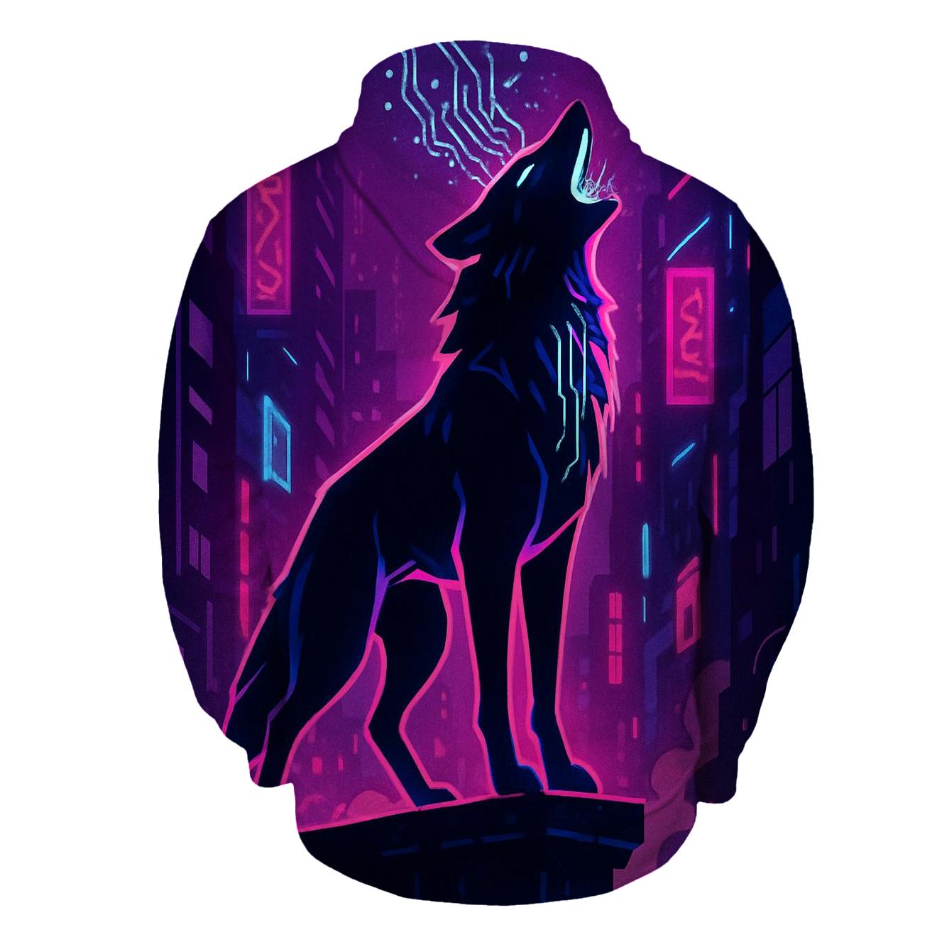 Neon Alley Howl Circuit Wolf custom hoodies