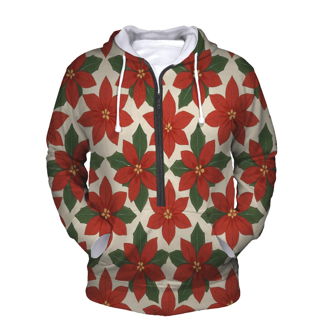 Poinsettia Snowflake Rosette Tessellation On Ivory Background hoodie designs