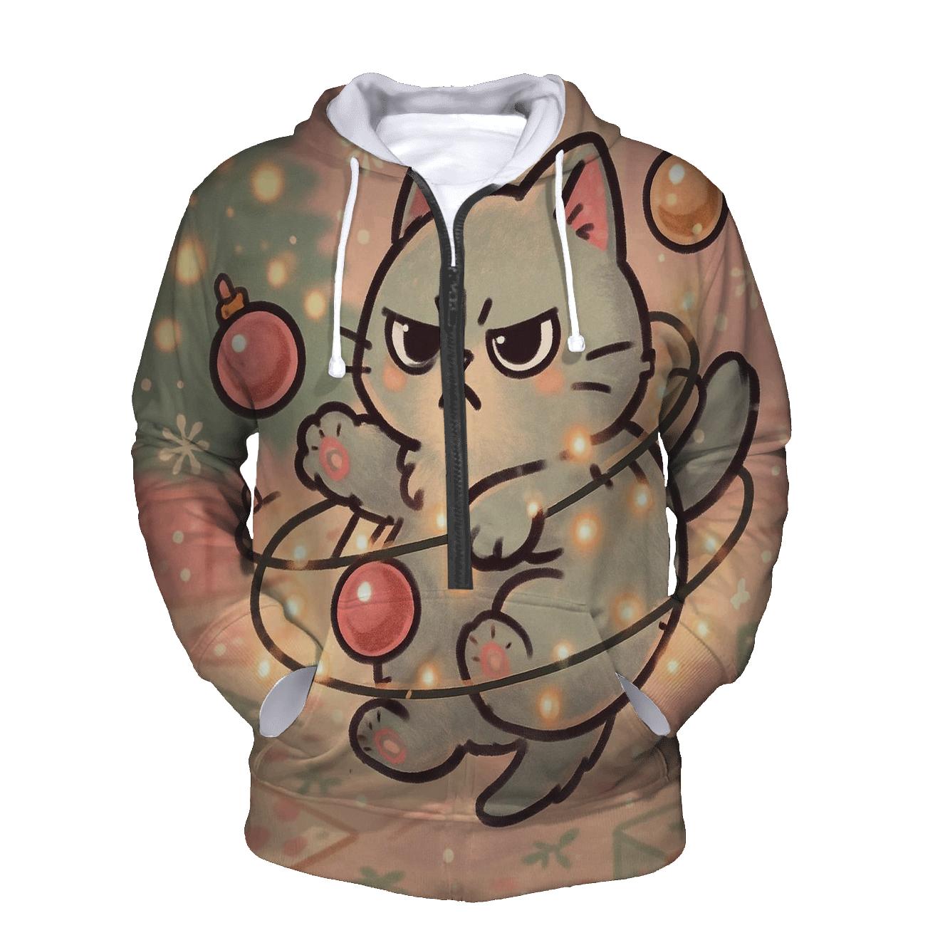 Cat Tangled In Twinkle Garland Orbit zip-up hoodies
