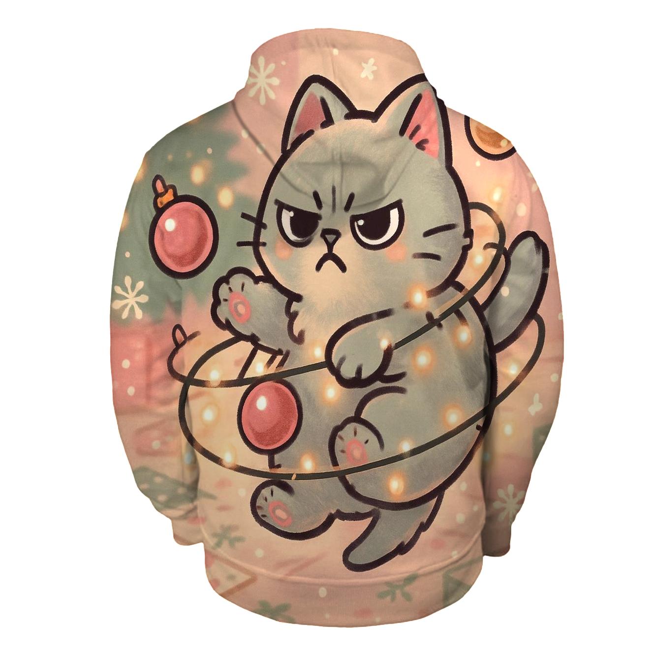 Cat Tangled In Twinkle Garland Orbit zip-up hoodies