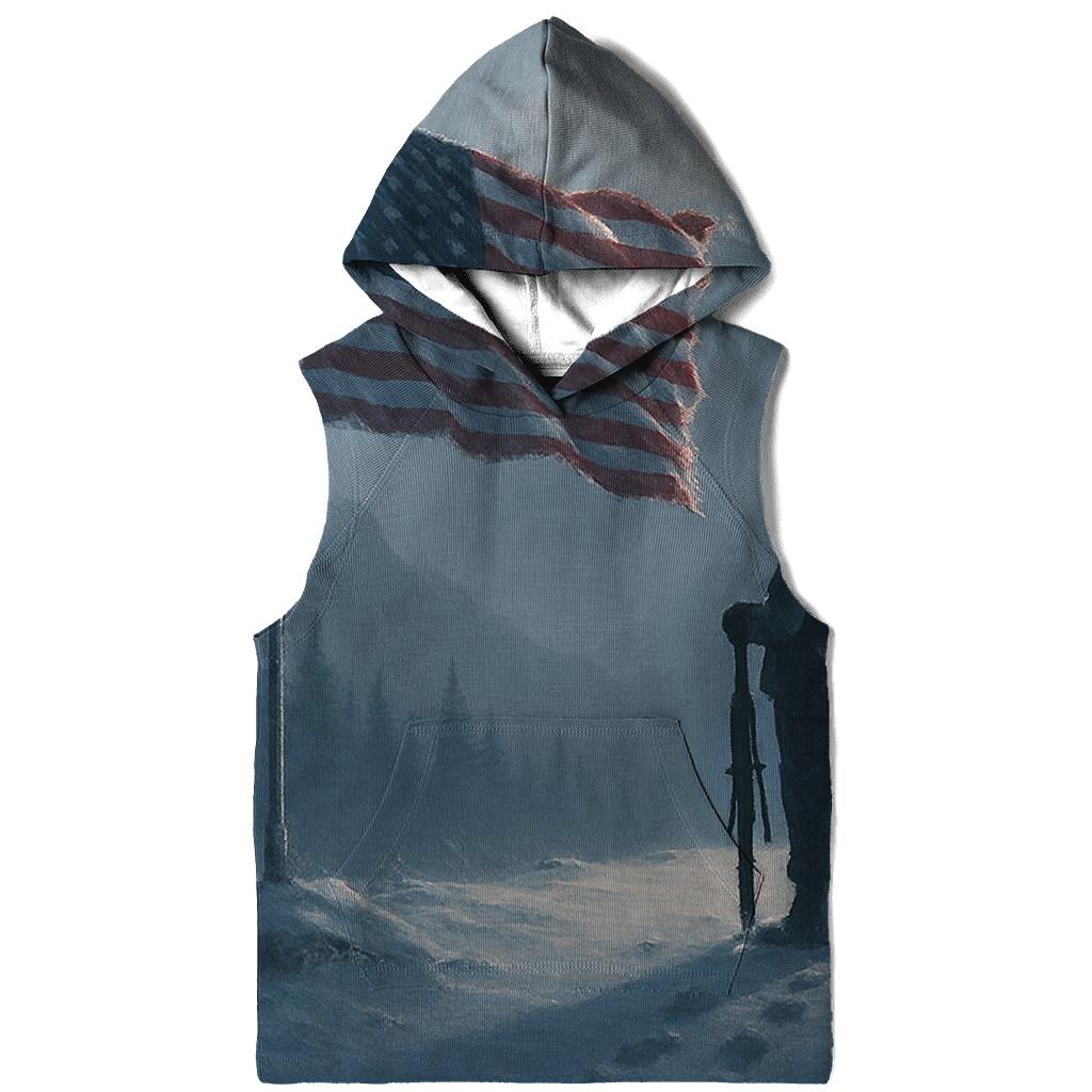 Mountain Watchpost Flag In Winter Quiet graphic hoodies