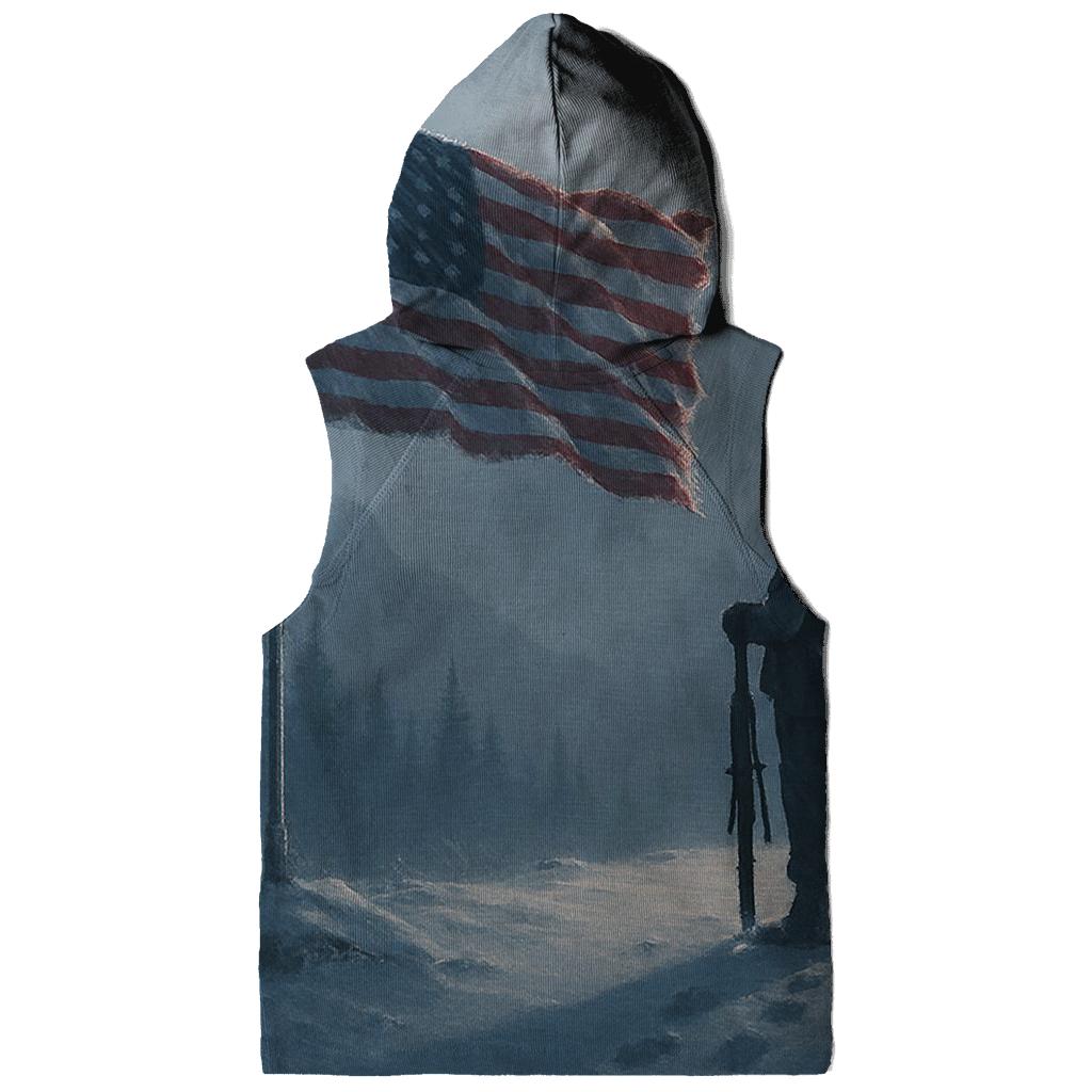 Mountain Watchpost Flag In Winter Quiet graphic hoodies