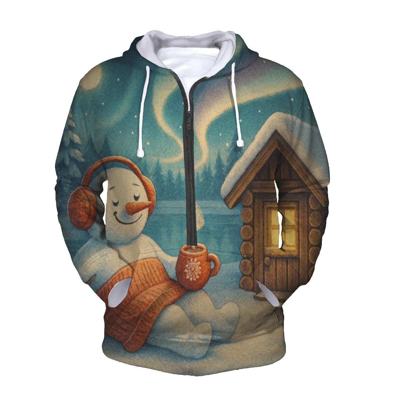 Snowman Sauna By The Northern Lights zip-up hoodies