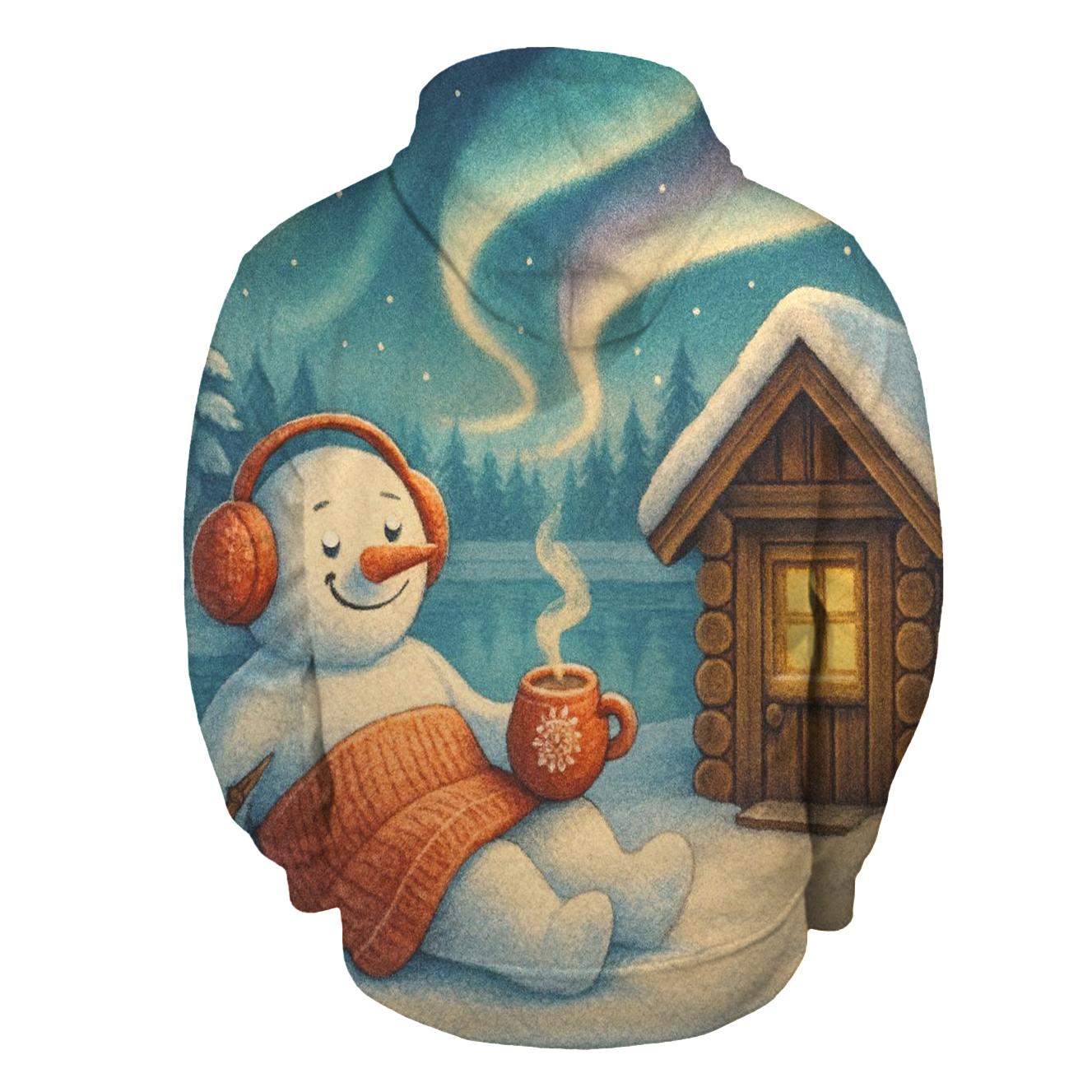 Snowman Sauna By The Northern Lights zip-up hoodies
