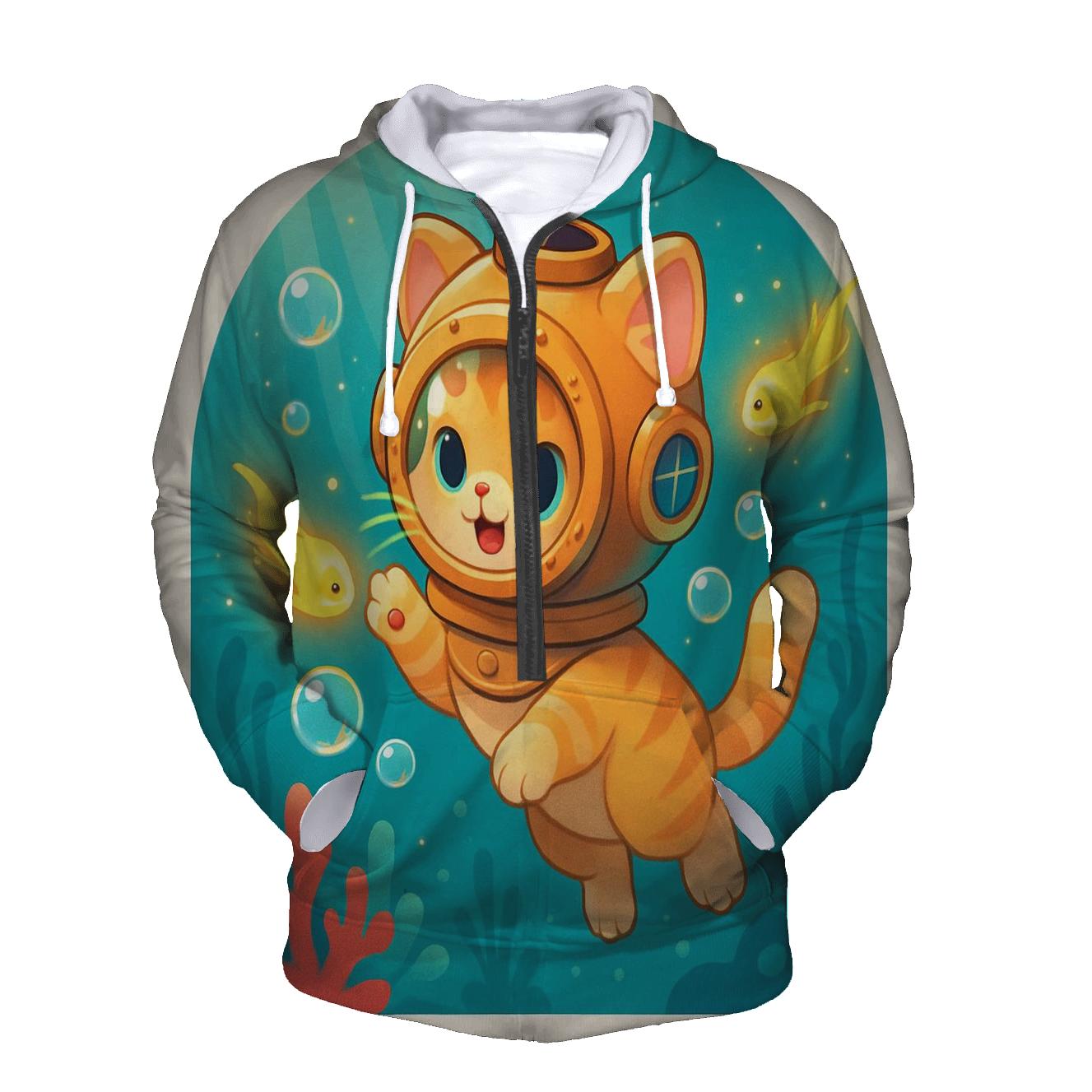 Bubble Reef Diver Kitten custom hoodies