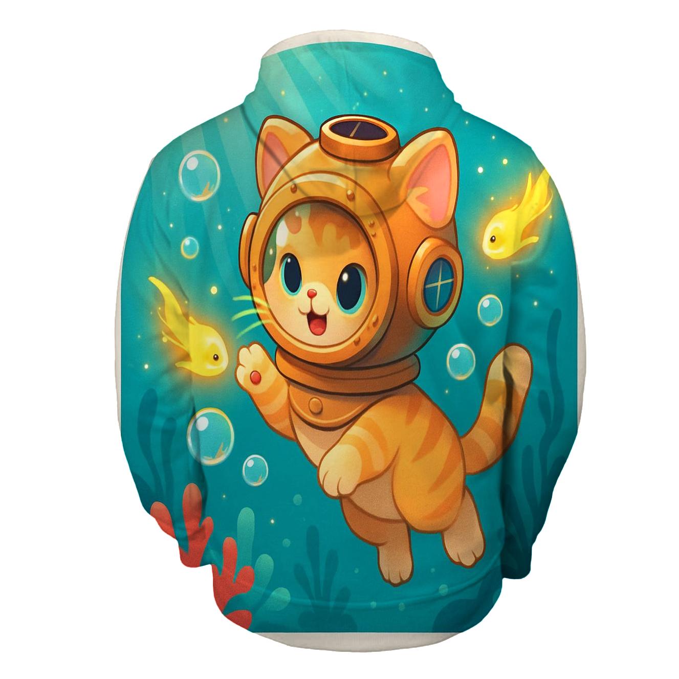Bubble Reef Diver Kitten custom hoodies