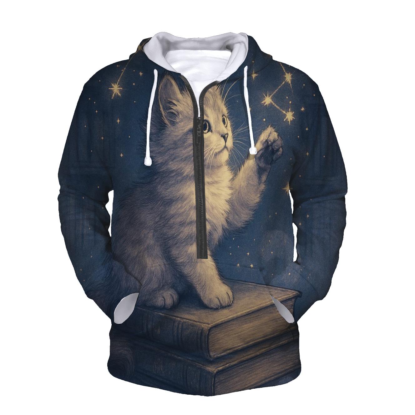 Starlit Library Cat Constellations lightweight hoodies