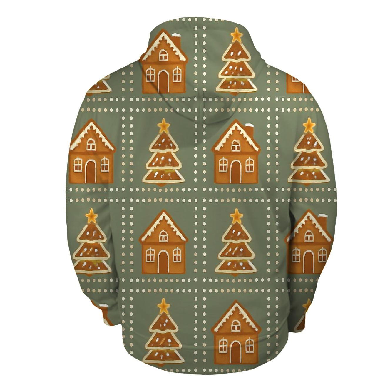 Gingerbread Village Block Repeat On Sage Background lightweight hoodies