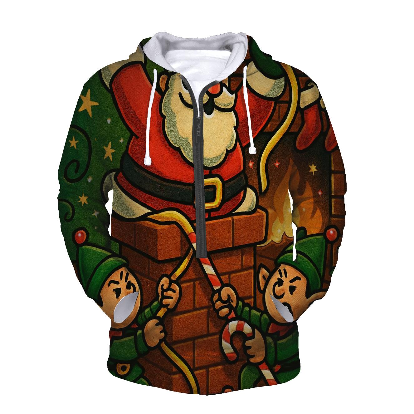 Santa Stuck In Chimney Whirlwind Workshop embroidered hoodies