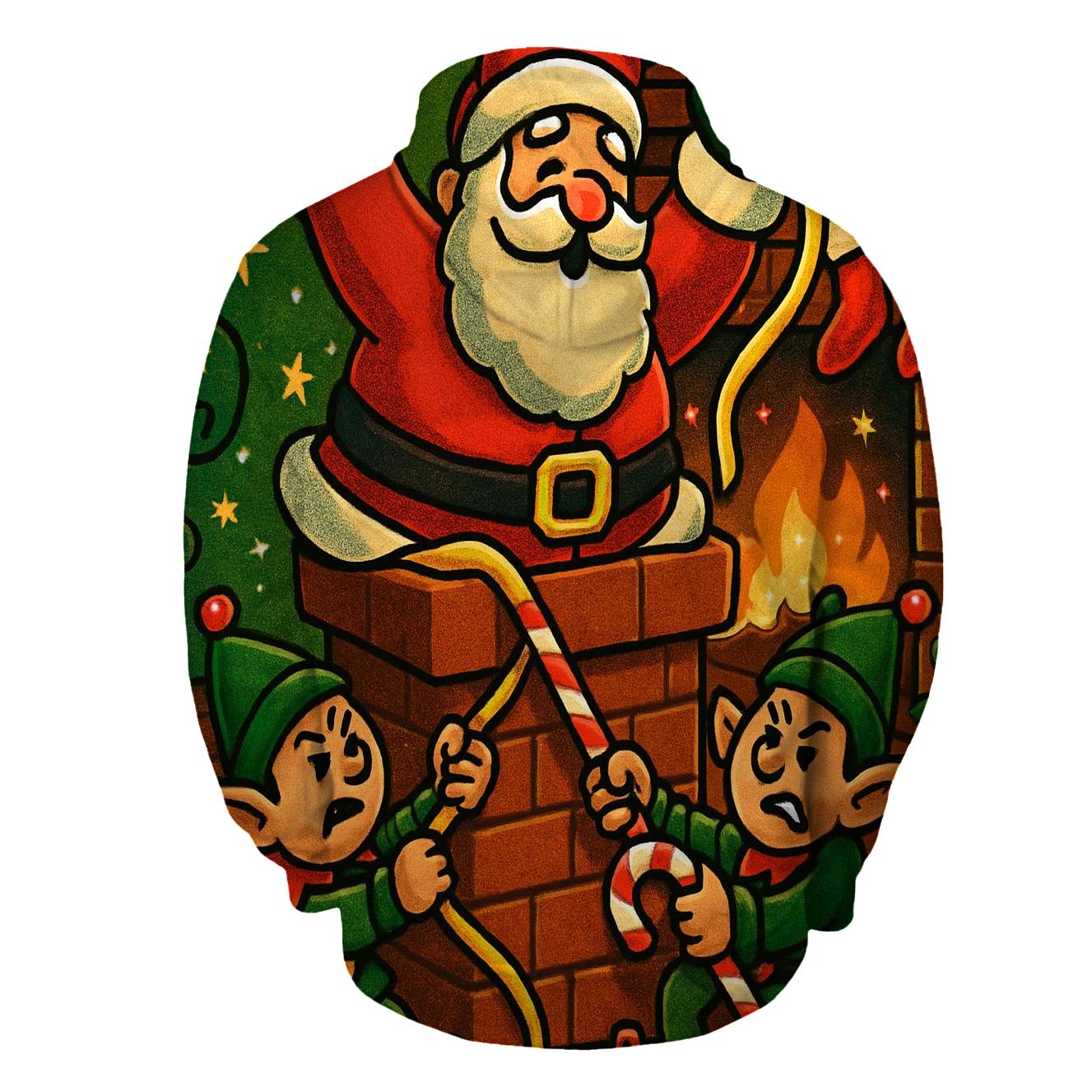Santa Stuck In Chimney Whirlwind Workshop embroidered hoodies