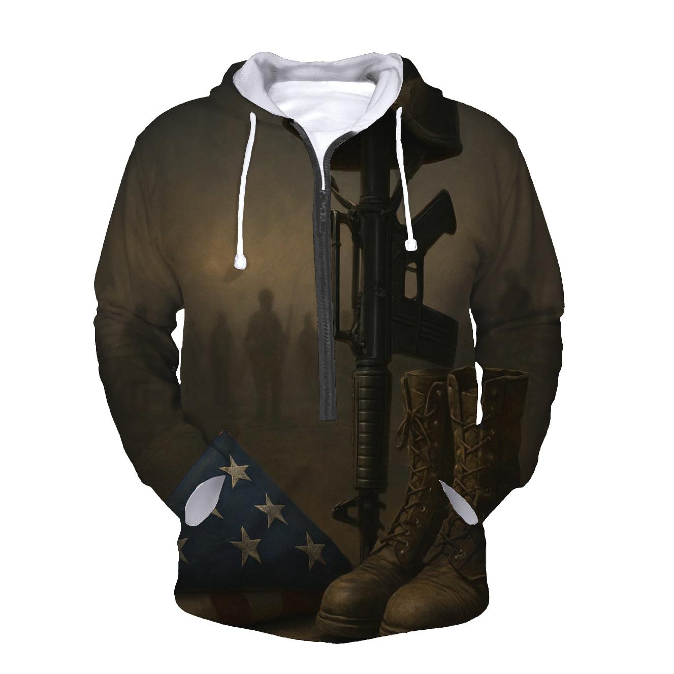 Folded Flag And Silent Rifle Tribute printed hoodies