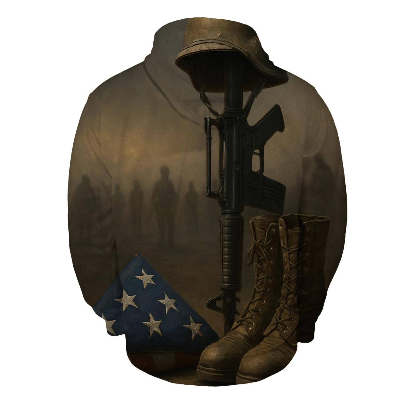 Folded Flag And Silent Rifle Tribute printed hoodies