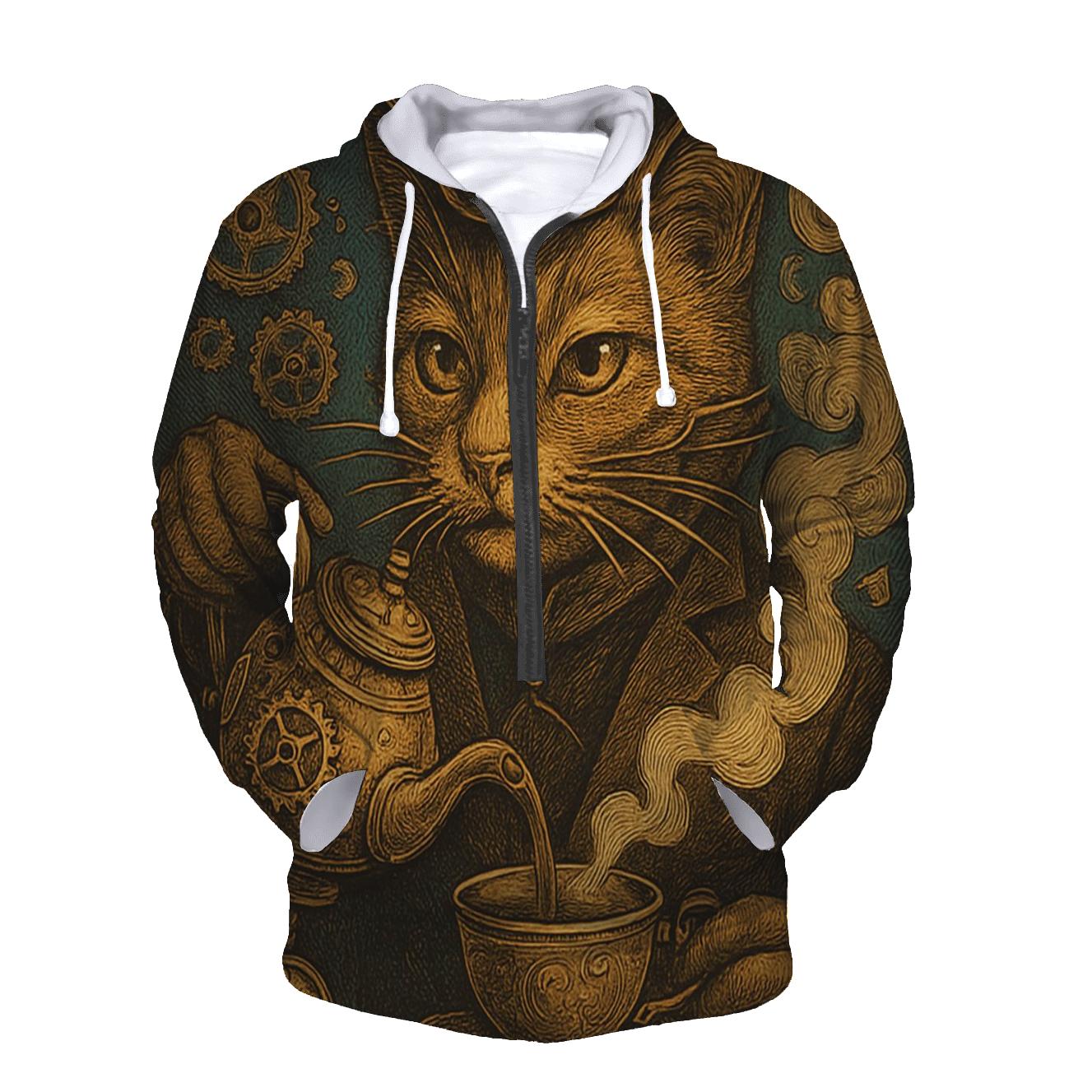 Clockwork Tea Ceremony Cat printed hoodies