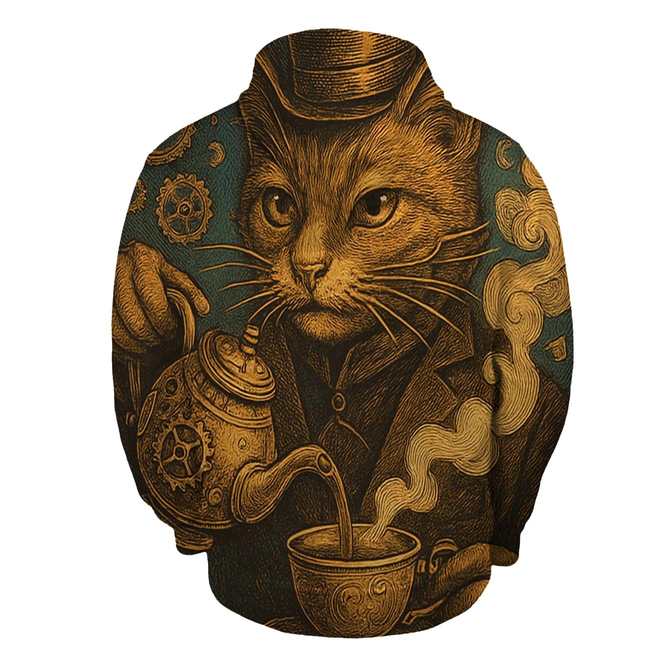 Clockwork Tea Ceremony Cat printed hoodies