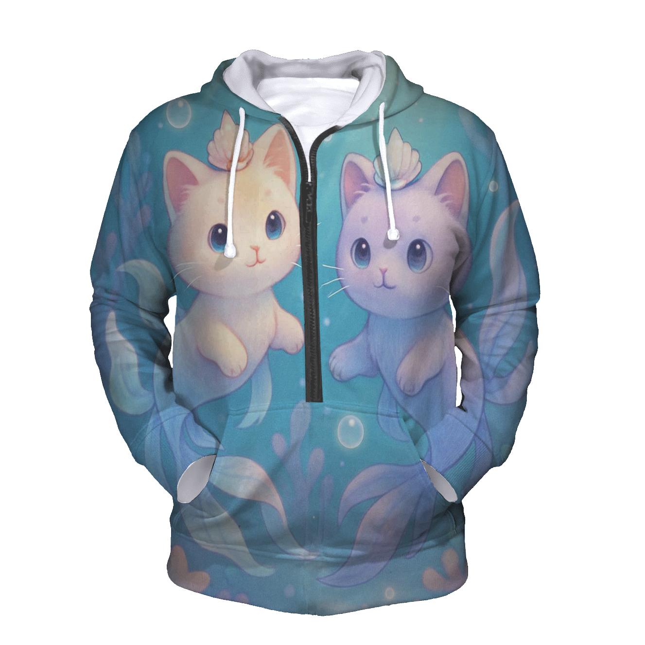 Bubble Reef Mermaid Kittens zip-up hoodies