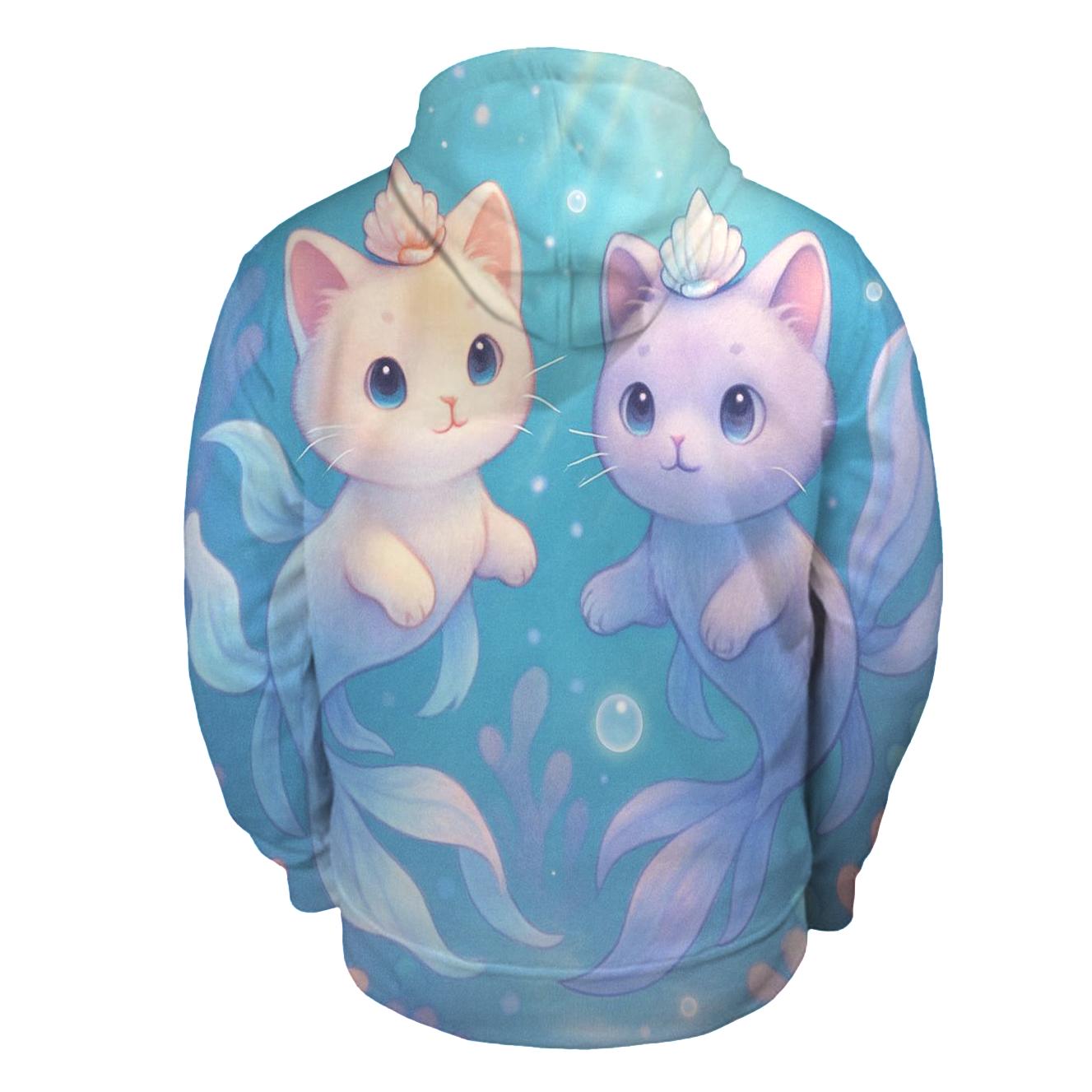 Bubble Reef Mermaid Kittens zip-up hoodies