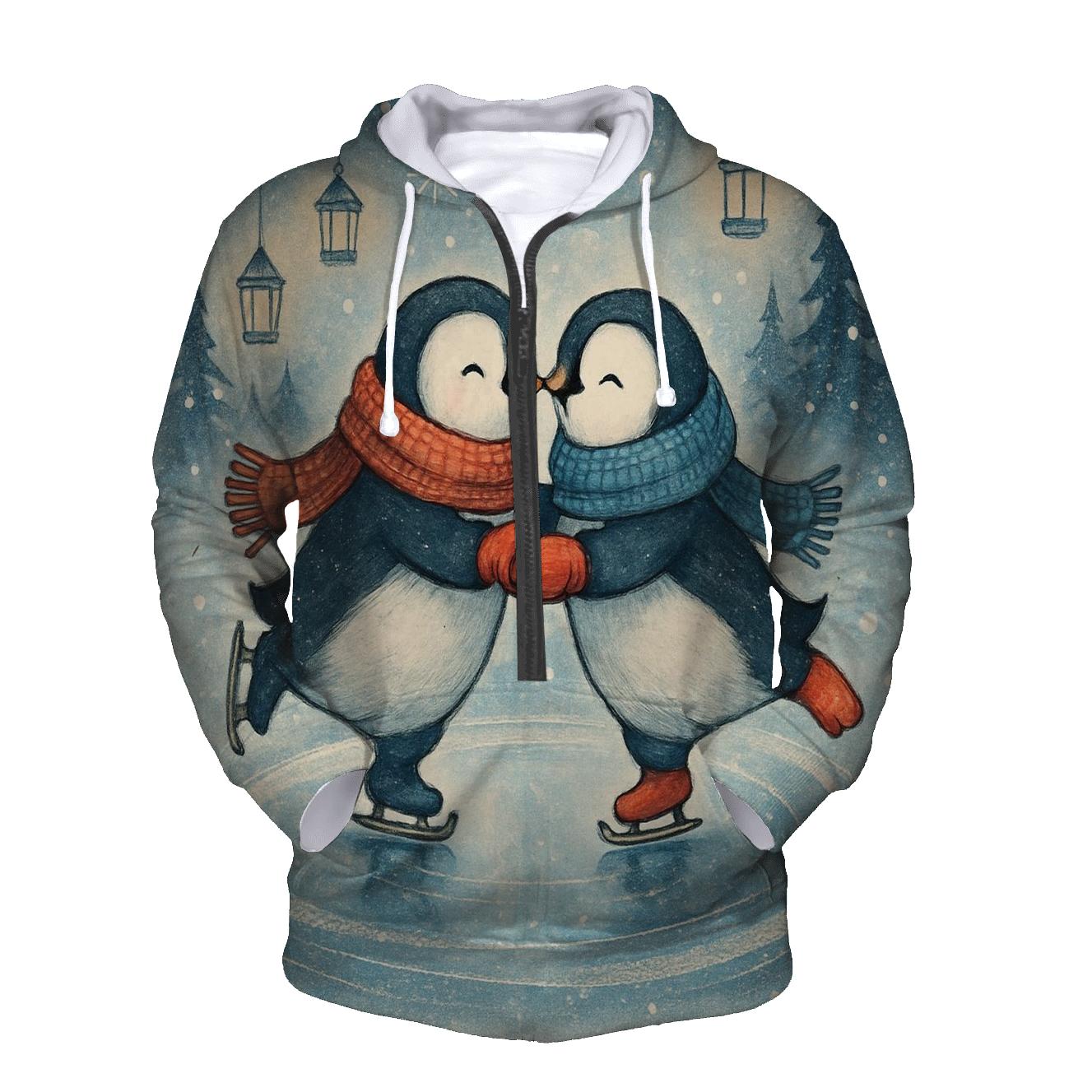 Penguin Ice Skaters On Ornament Lake lightweight hoodies