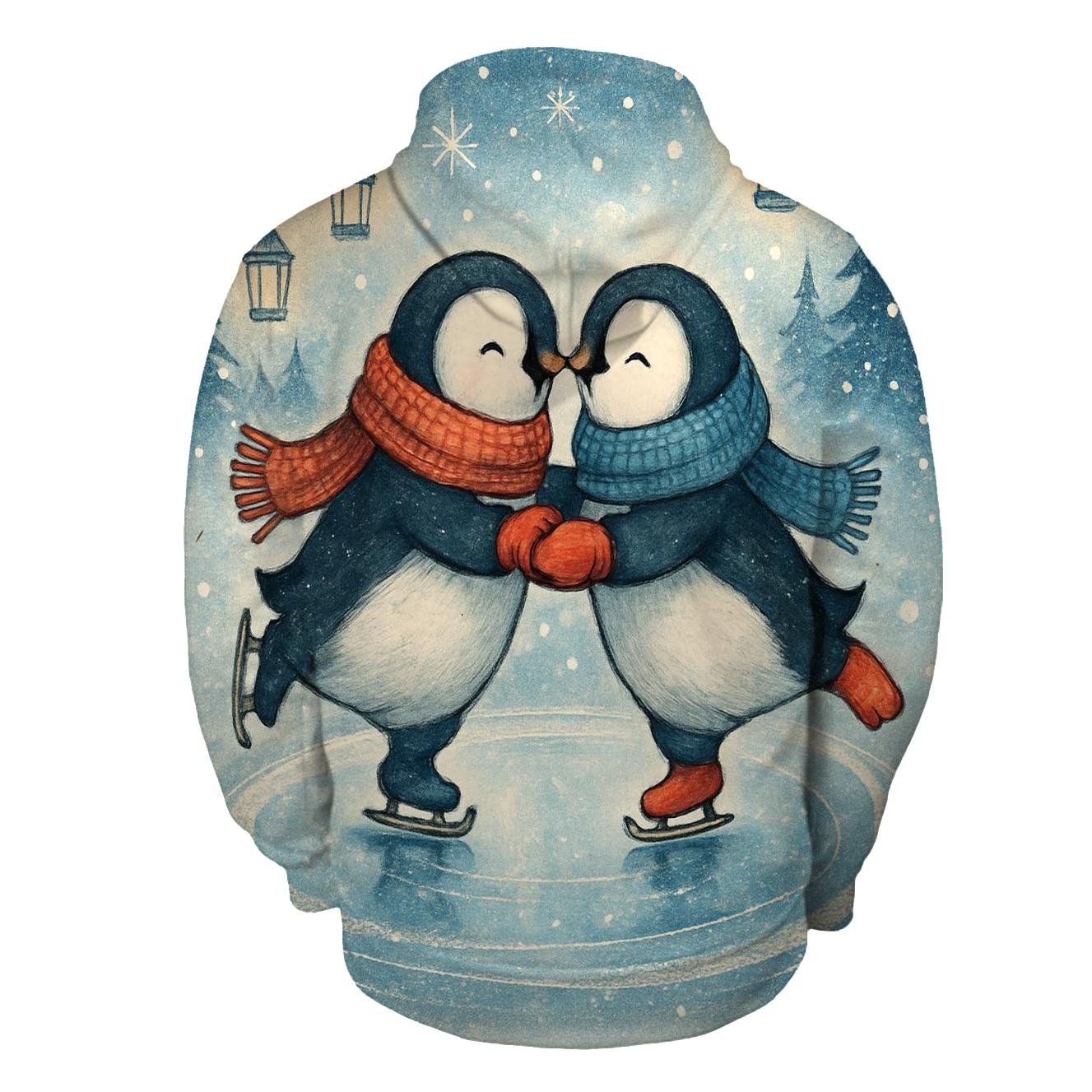 Penguin Ice Skaters On Ornament Lake lightweight hoodies