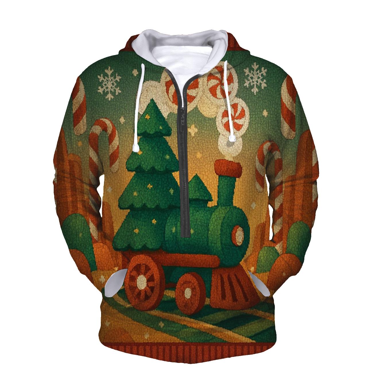 Christmas Tree Train Through Candy Cane Canyon embroidered hoodies