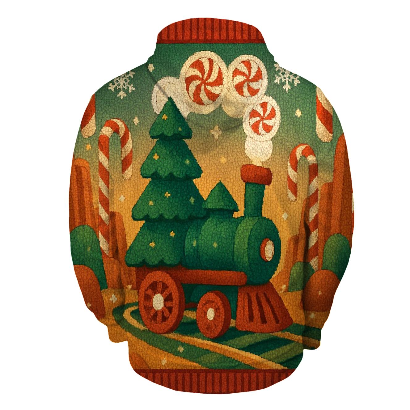 Christmas Tree Train Through Candy Cane Canyon embroidered hoodies