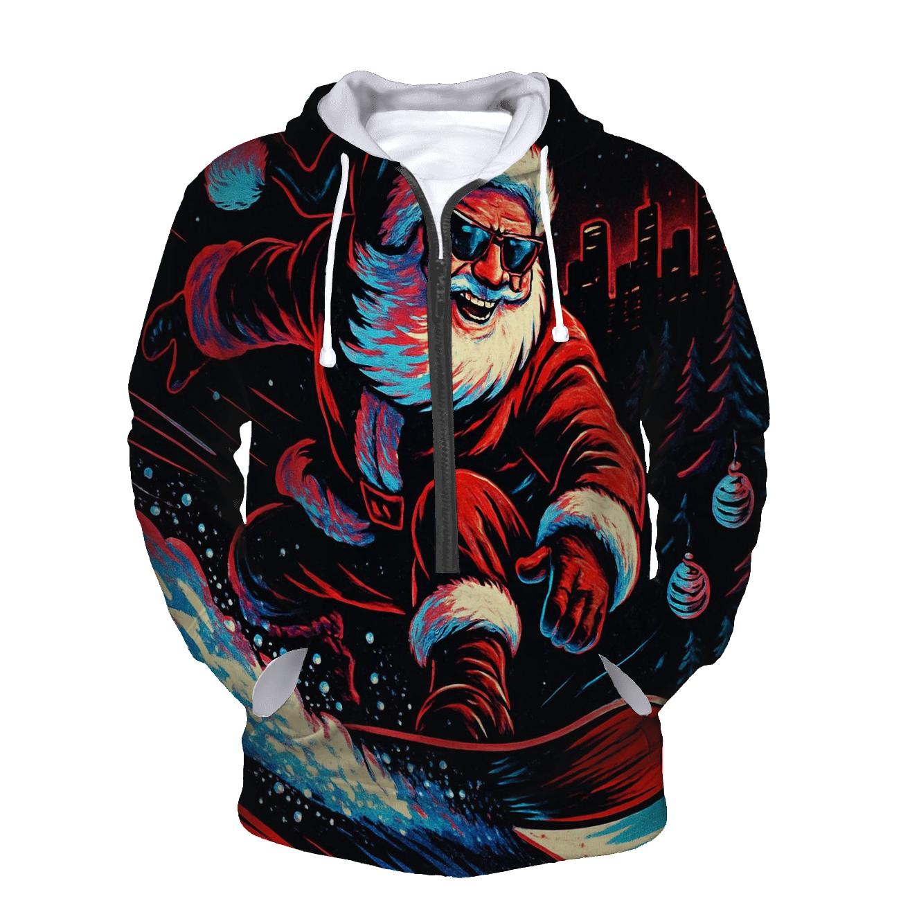Neon Streetwear Santa On Snowboard hoodie trends