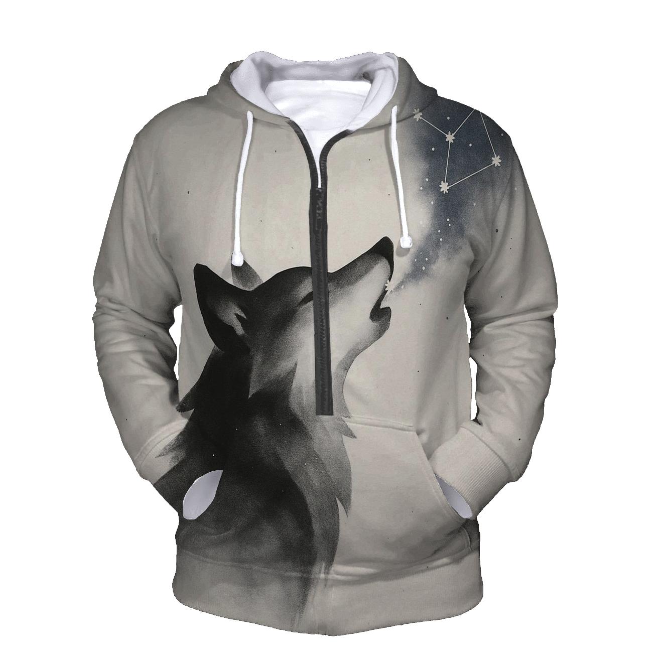 Celestial Ink Wash Wolf Constellator pullover hoodies