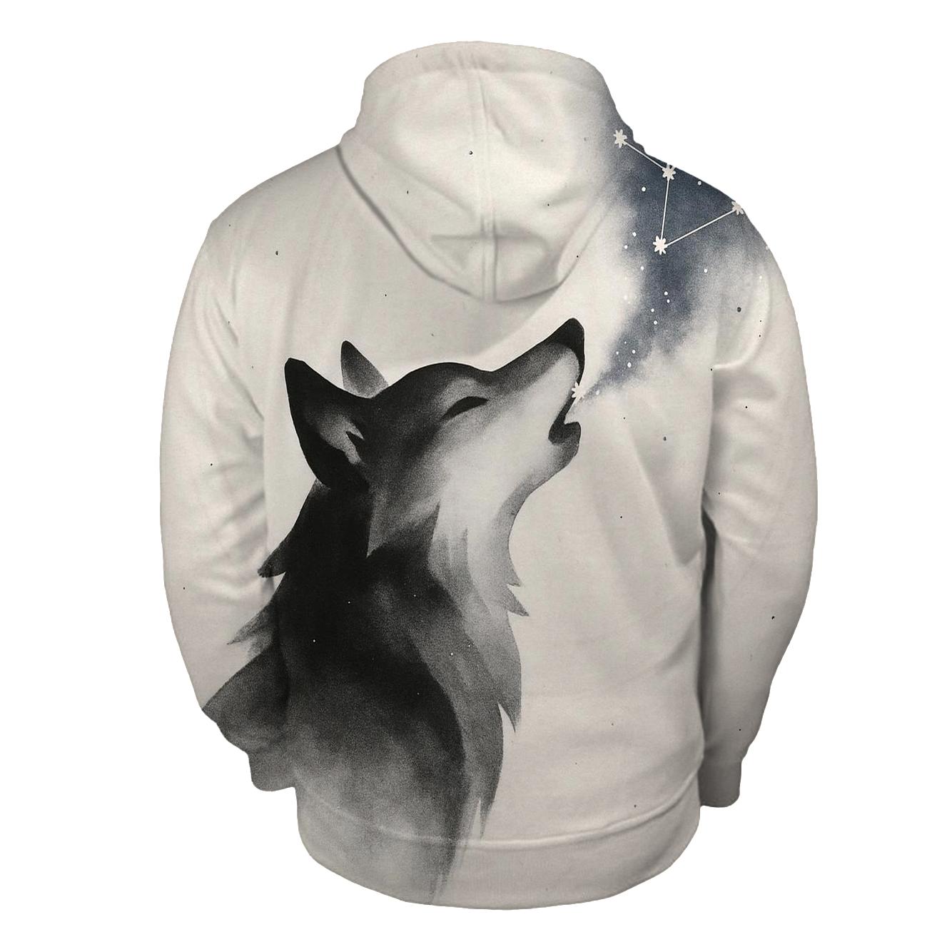 Celestial Ink Wash Wolf Constellator pullover hoodies