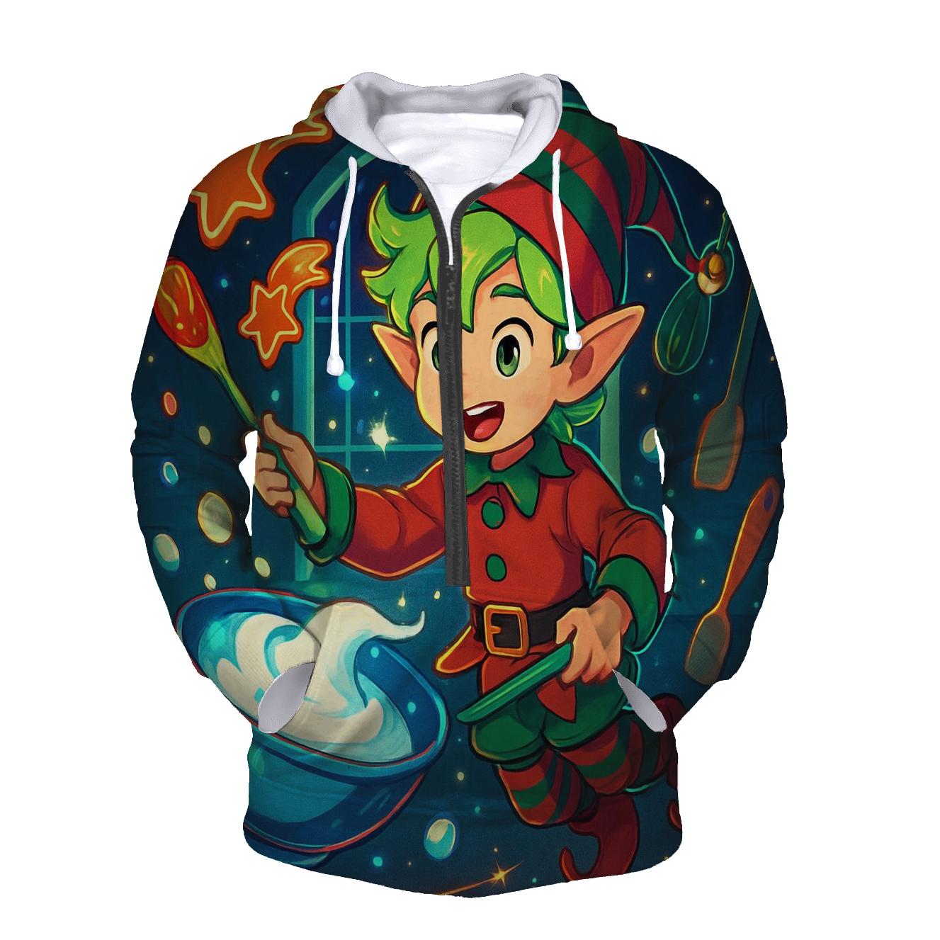 Elf Baking Comet Cookies In Zero Gravity pullover hoodies