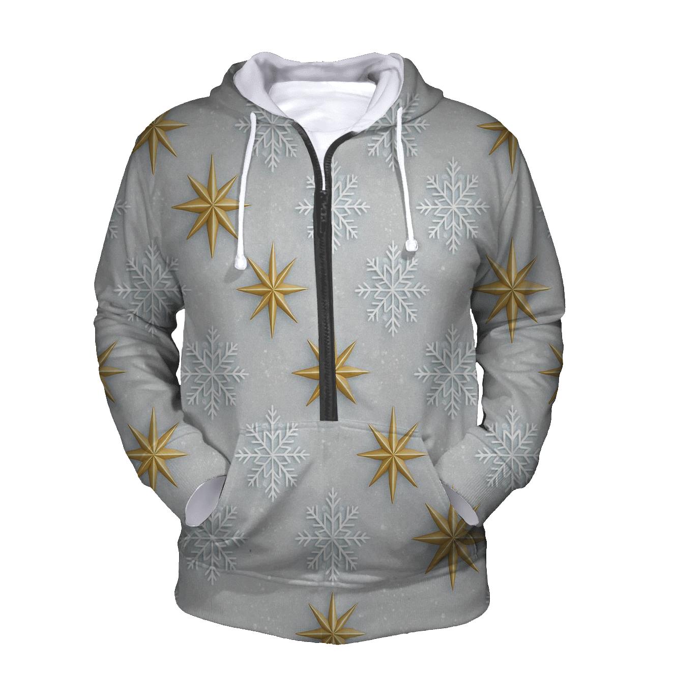 Star And Snowflake Diagonal Array On Light Gray Background hoodie trends