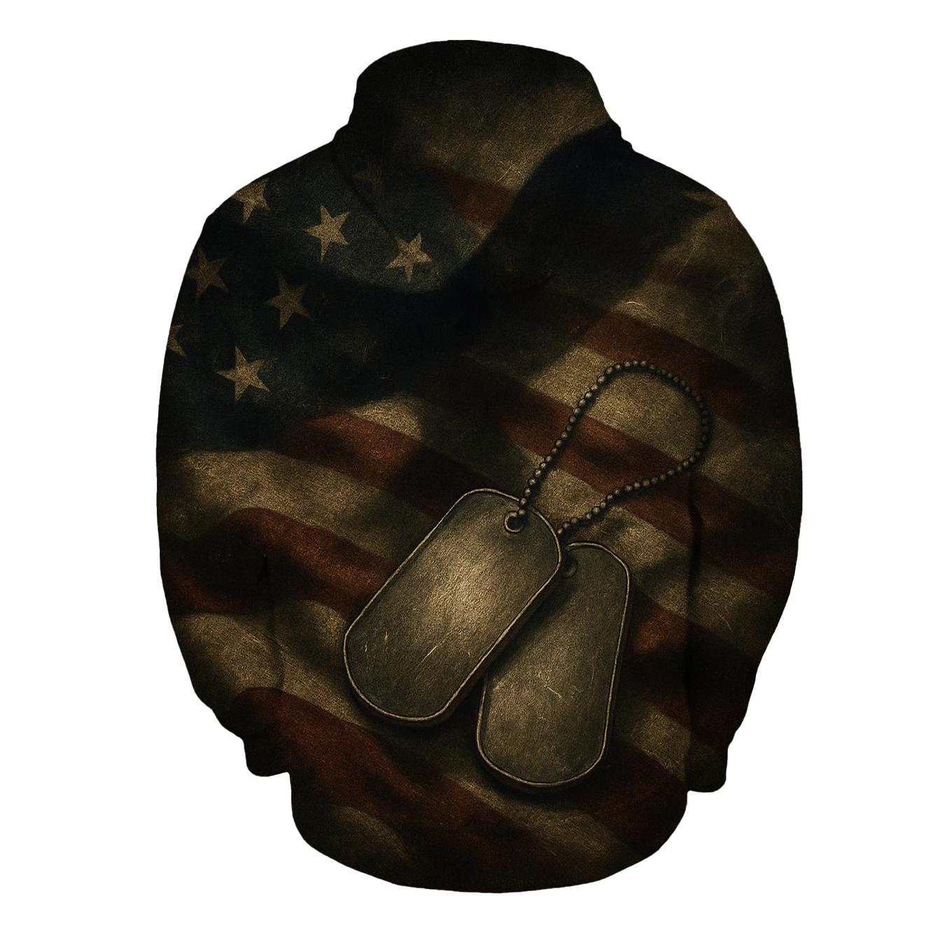 Dog Tags On Flag Shadowed By Wings designer hoodies