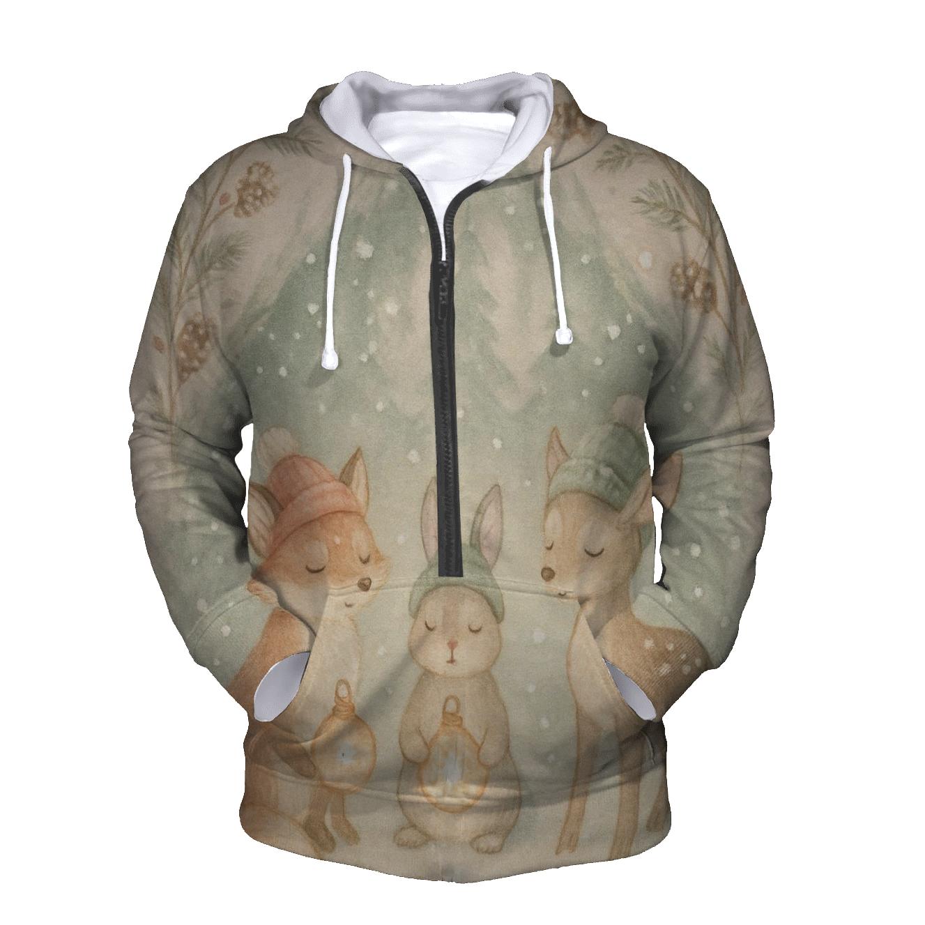 Winter Wildlife Carol In Pine Cathedral heavyweight hoodies