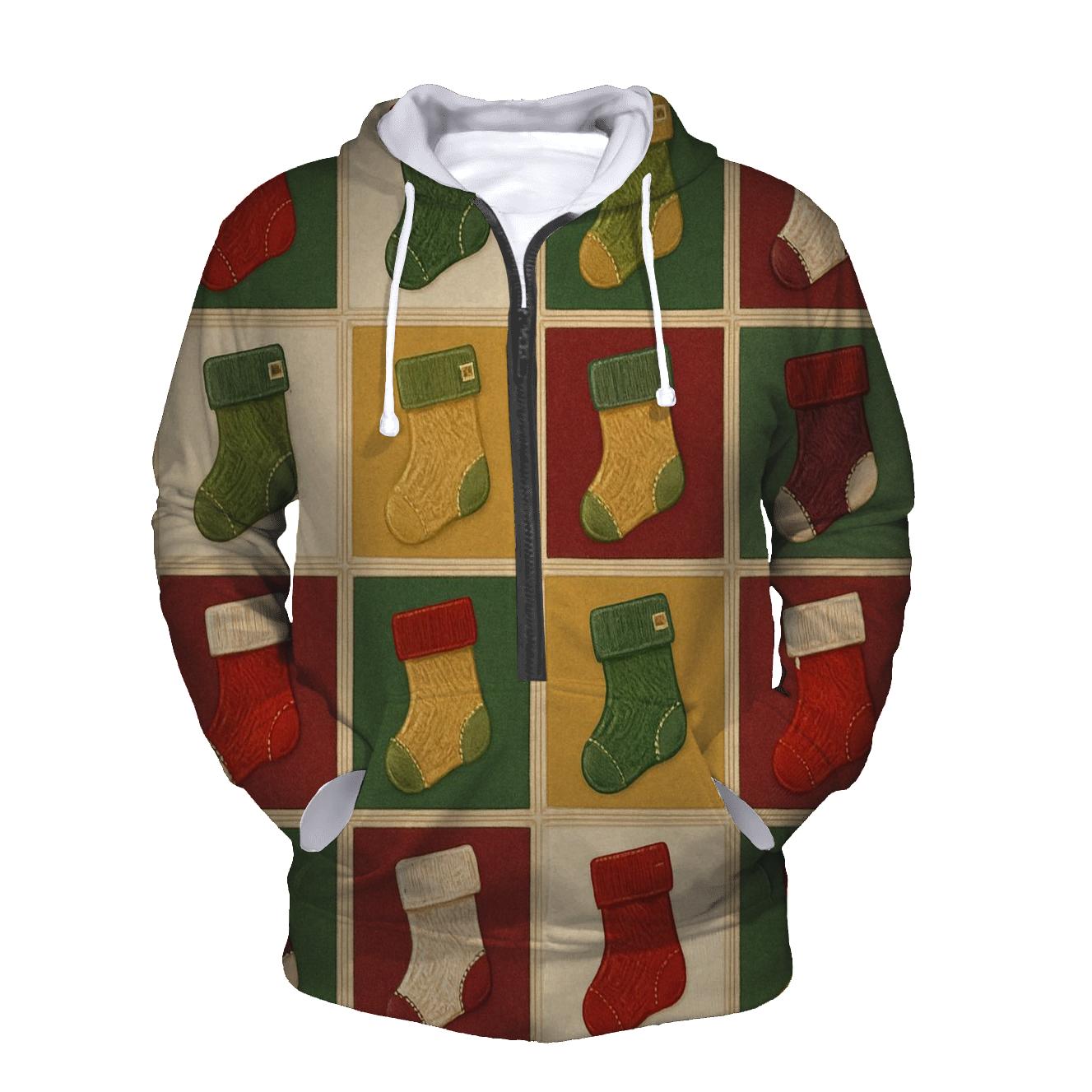 Christmas Stocking Patchwork Tiles On Beige Background hoodie styles