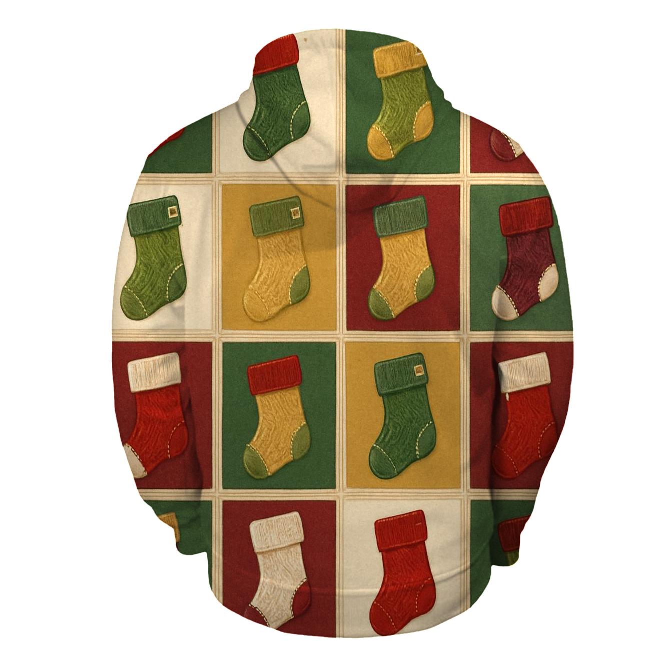Christmas Stocking Patchwork Tiles On Beige Background hoodie styles