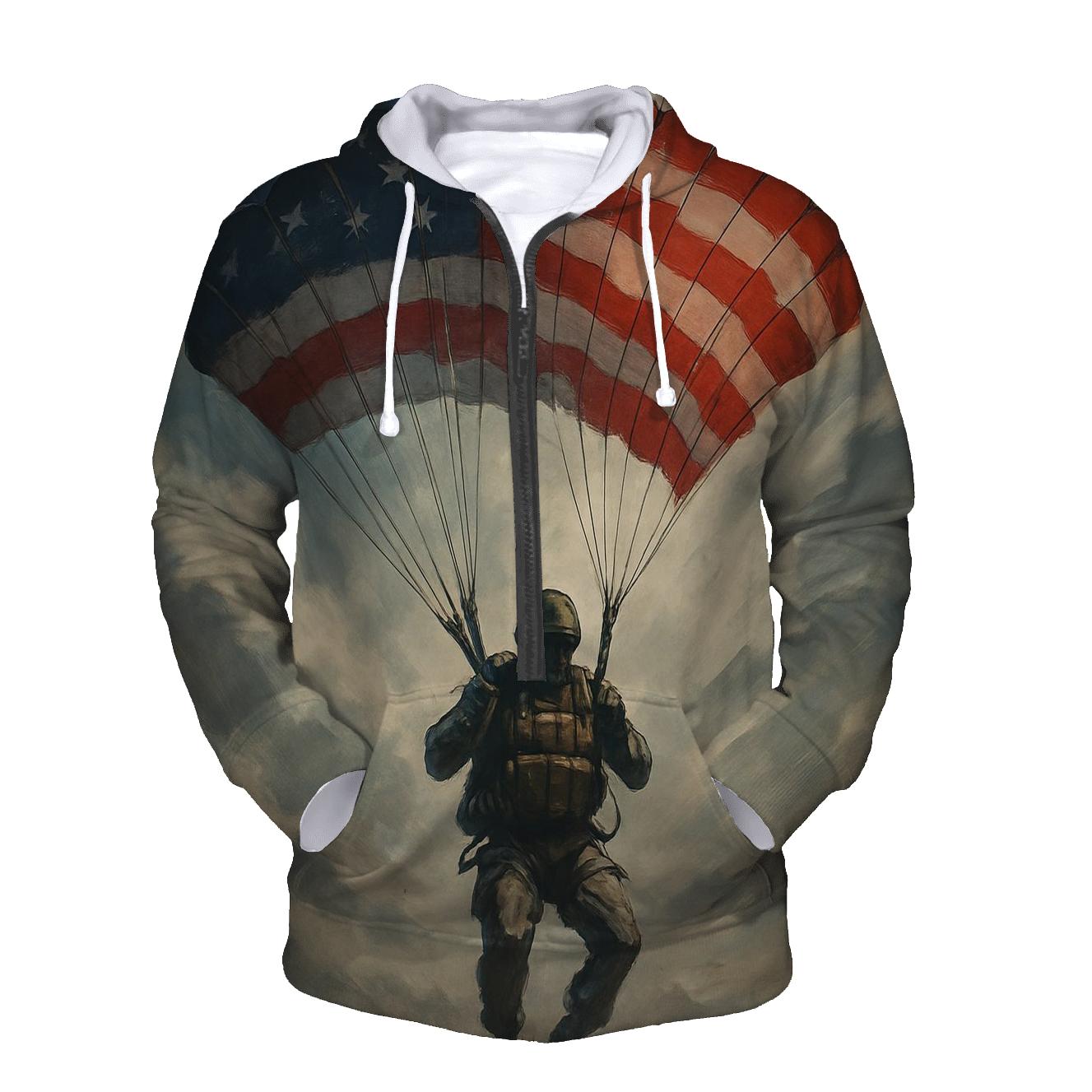 Paratrooper Descent Through Flag Clouds pullover hoodies