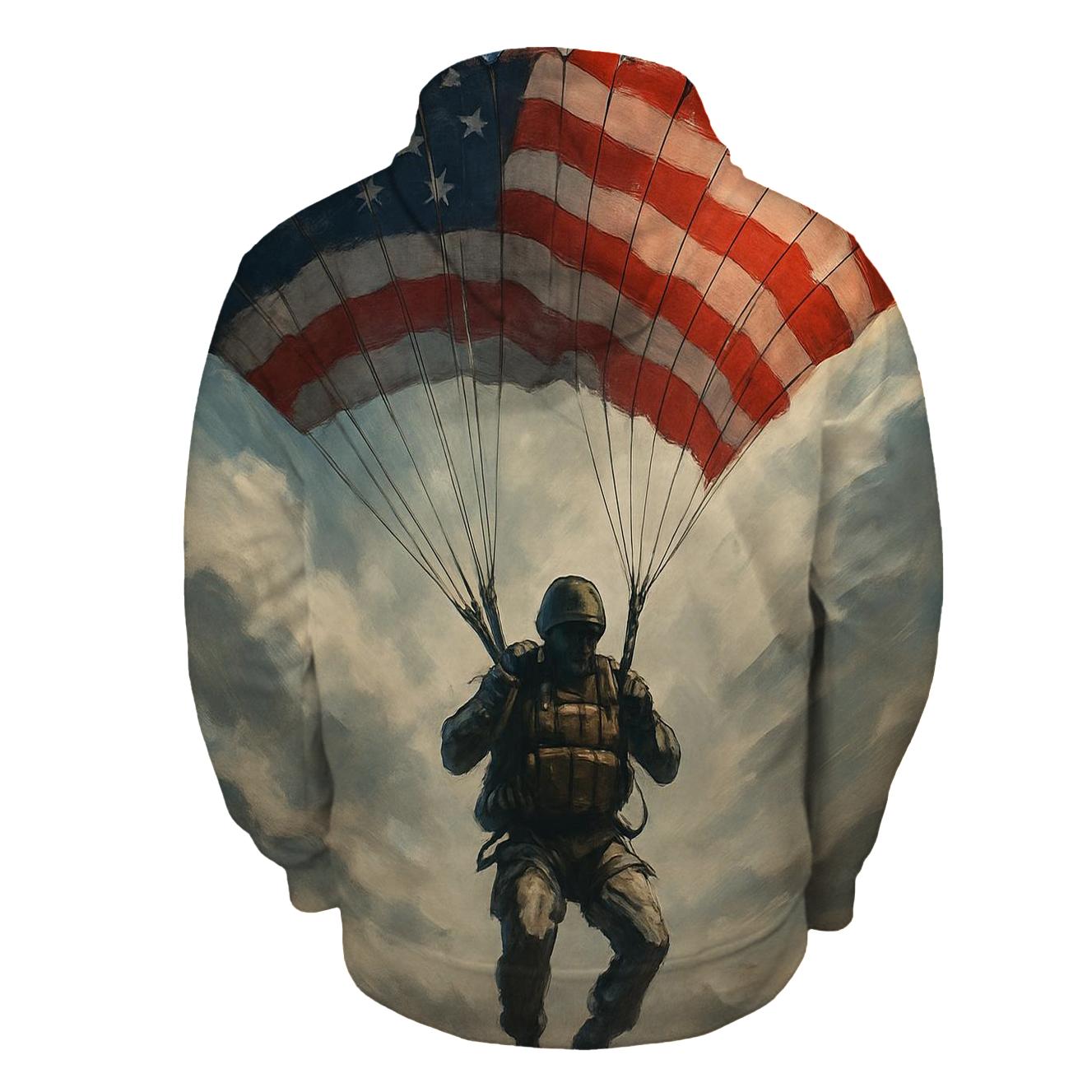 Paratrooper Descent Through Flag Clouds pullover hoodies