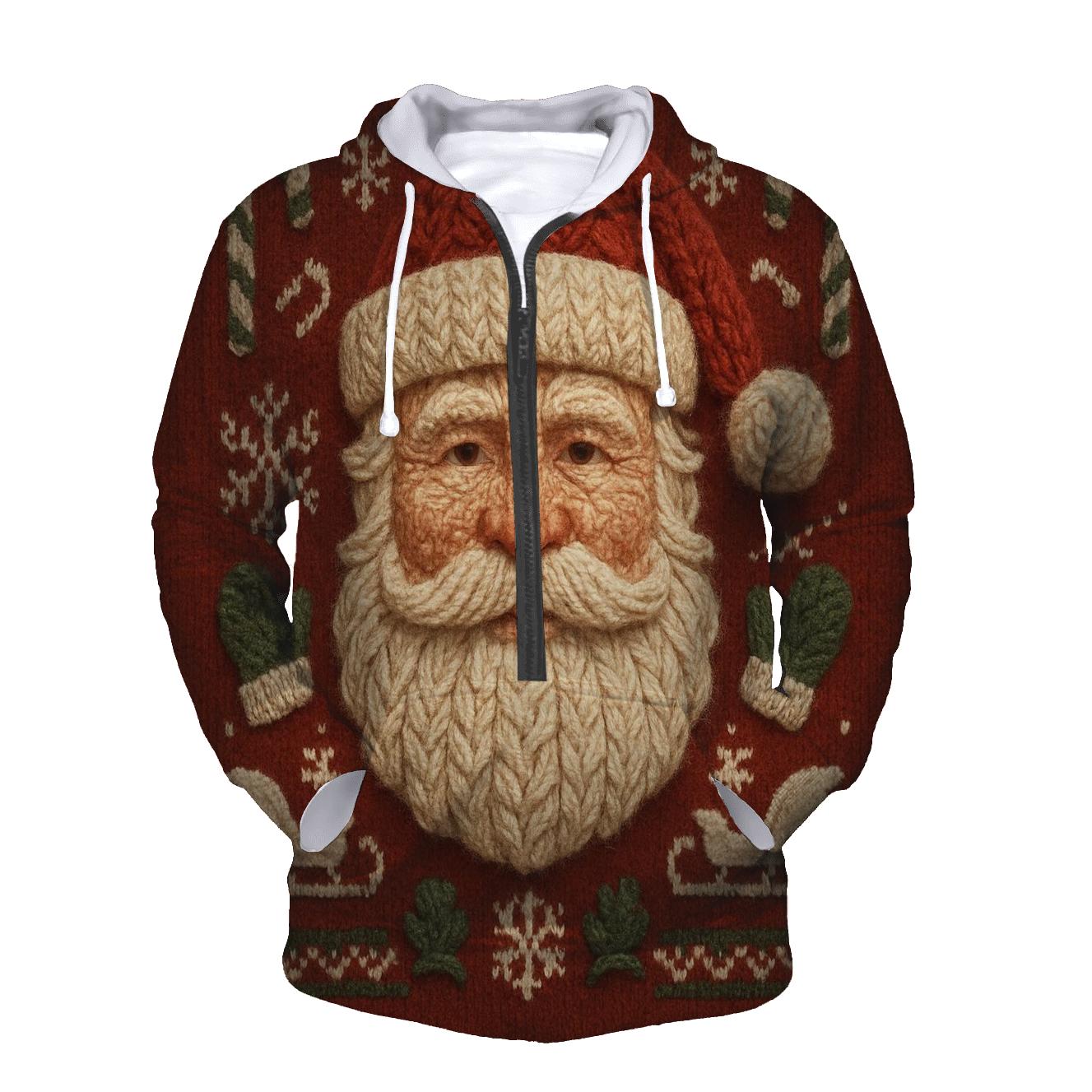 Knitted Pattern Candy Cane Santa hoodie trends
