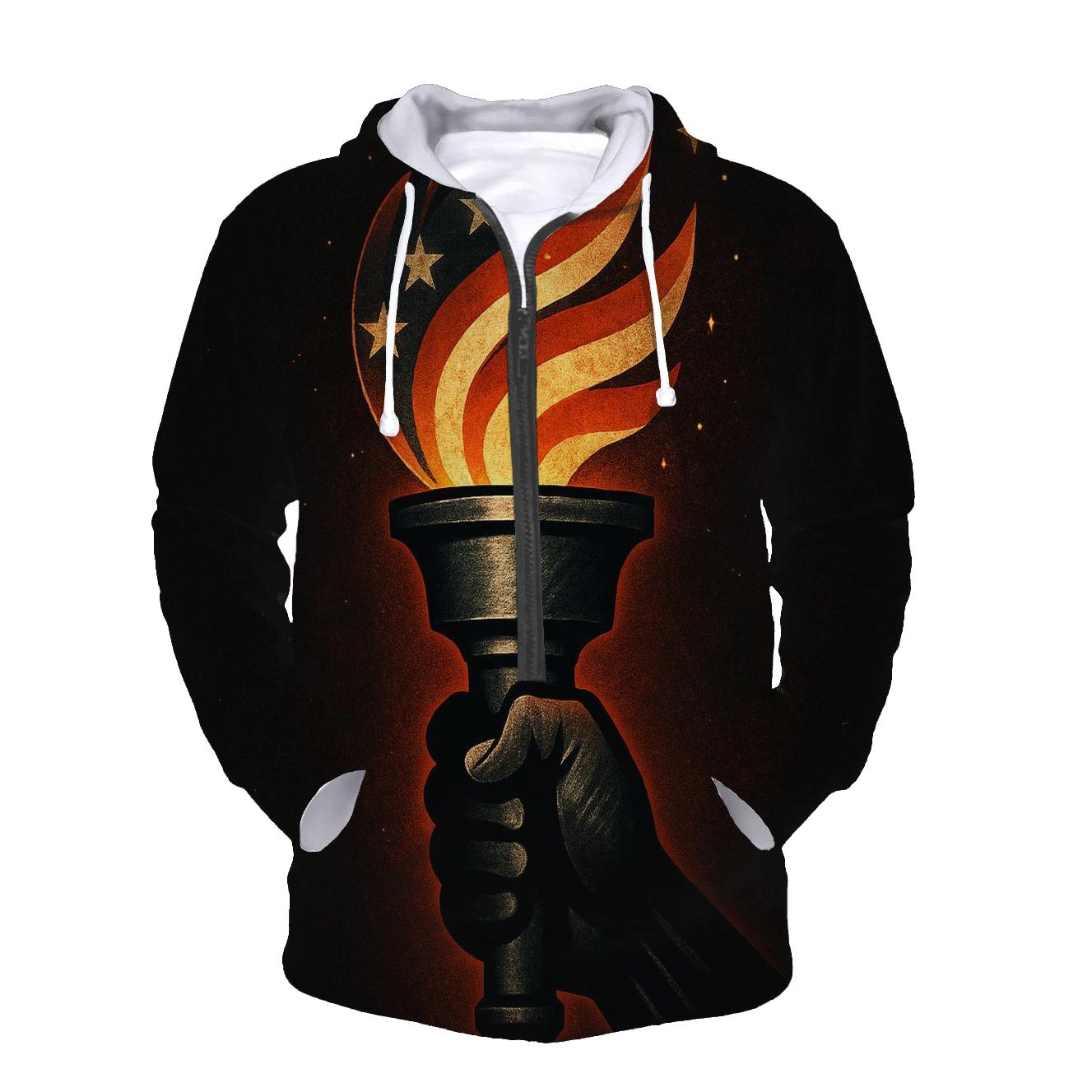 Torch Of Liberty In Steel And Stripes embroidered hoodies