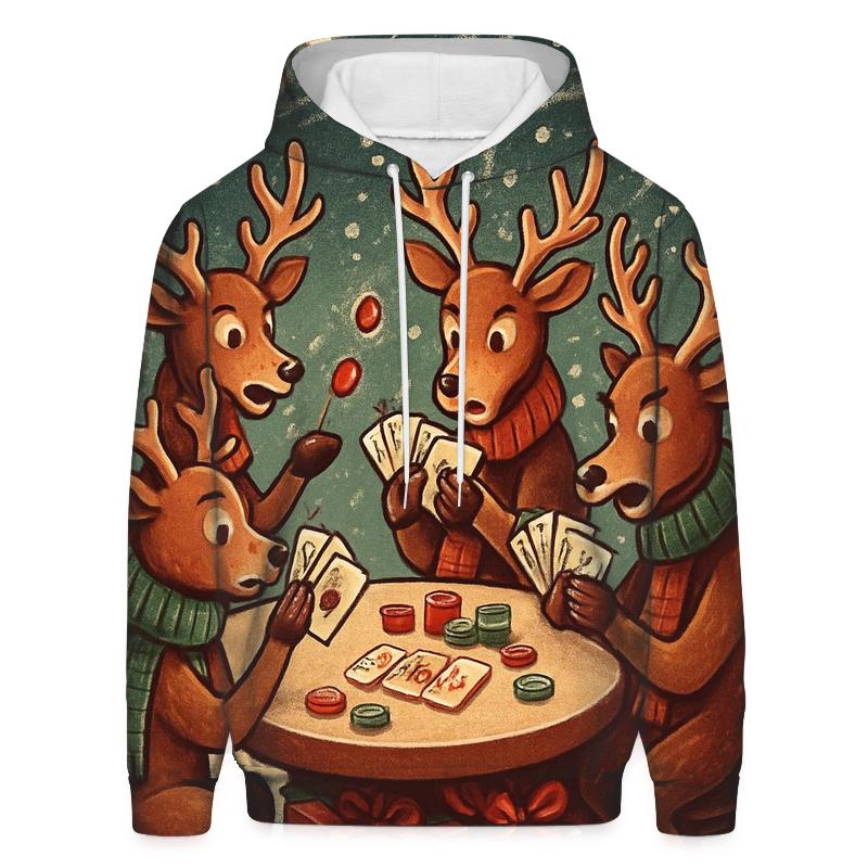 Reindeer Card Game Blizzard Table printed hoodies